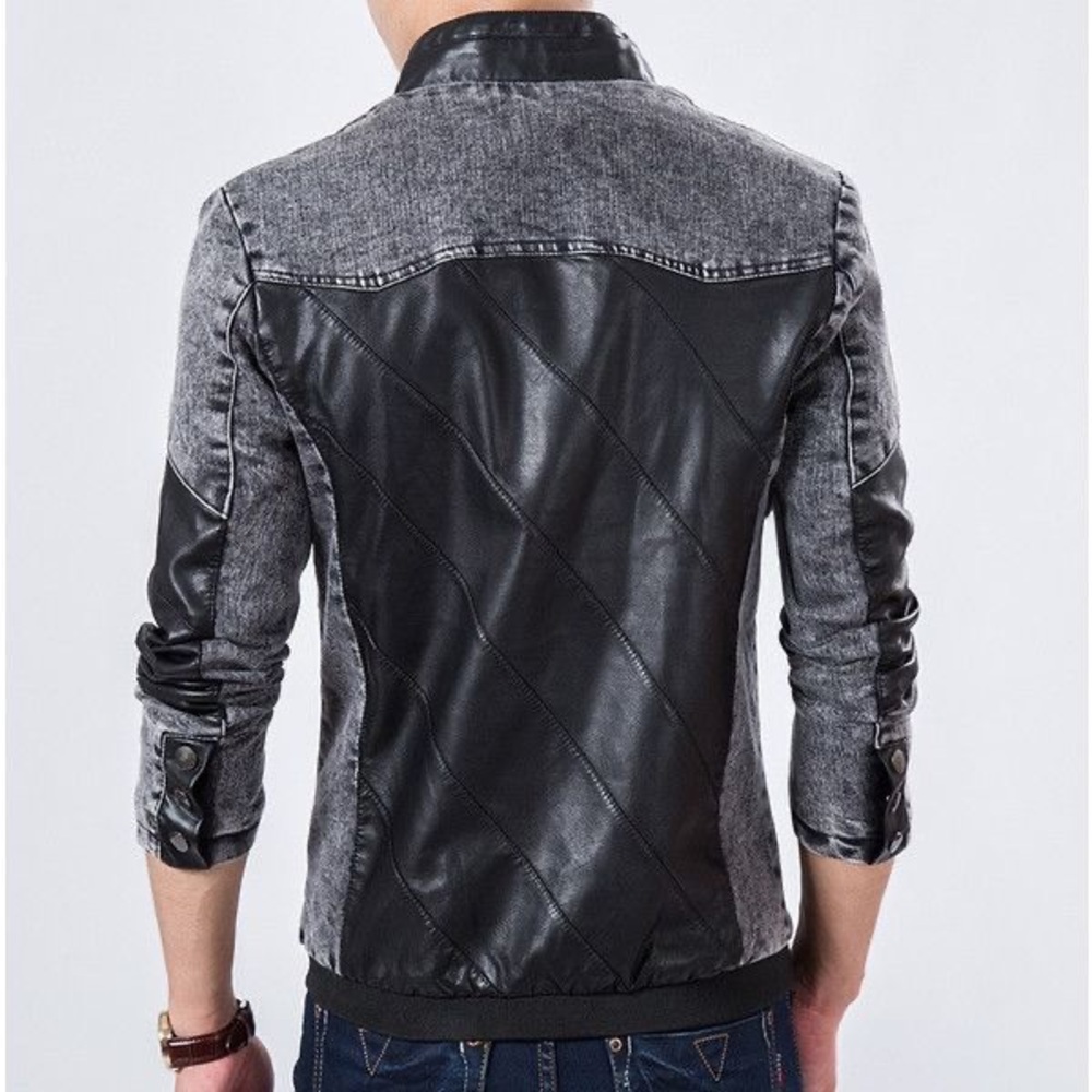 Men's Black Denim/Leather Jacket